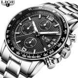 Watch steel mannen LIGE Luxury Brand Watches Men Six pin Full Stainless Military Sport Quartz Man Fashion Casual Business Wristwatches