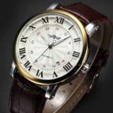 👉 Watch goud leather Rome Number Fashion Men WINNER Top Brand Gold Sport Wristwatches Self wind Automatic Mechanical Calendar Clock