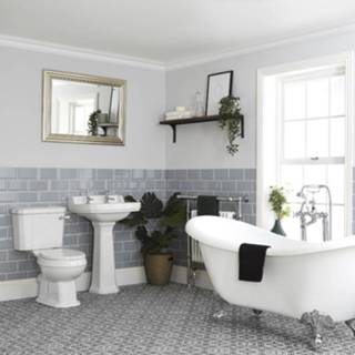 👉 Badkamerset wit keramisch klassiek vloer richmond Duoblok Toiletten Wastafels met Zuil Baden op Poten - Vrijstaand Bad 175 x 72cm, Toilet en Wastafel 56cm | 5051752870545