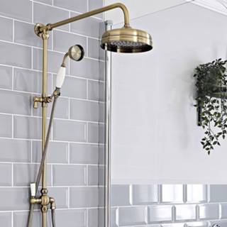 👉 Douche kolom goud messing elizabeth glijstangen muur klassiek geborsteld Douchekolom Douchekop d.19cm Handdouche Baduitloop | 5051752867422