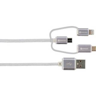 👉 Skross USB-kabel [1x USB - 1x USB-C stekker, Micro-USB-stekker, Apple dock-stekker Lightning] 1 m Grijs