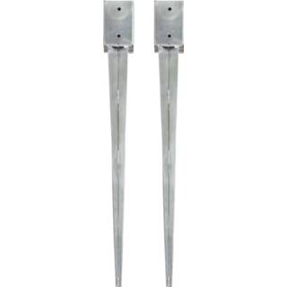 👉 Staal gegalvaniseerd active zilverkleurig Grondpinnen 2 st 9x9x90 cm 8719883833385