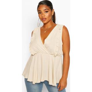 👉 Plus Ruffle Plunge Peplum Sleeveless Top, Stone