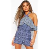 👉 Petite Frill Cutaway Shoulder Romper, Blue