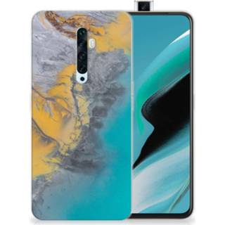 👉 Siliconen hoesje blauw goud OPPO Reno2 Z TPU Marble Blue Gold 8720215580570