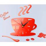 👉 Wandklok rood acryl active 2 Sets Home DIY 3D Stereo Decoratieve Mode Koffie Spiegel Muursticker Klok (Rood)