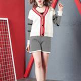 👉 Vest wit active kleding V-hals Colorblock Los gebreid Trui Jas Top Plaid Shorts Tweedelig pak (Kleur: Maat: One Size)