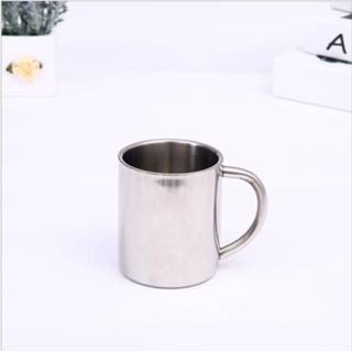👉 Koffiemok active Dubbelwandige roestvrijstalen Draagbare Termo-beker Reistuimelaar Koffiekan Melk Thee Bierkoppen Dubbele kantoorwatermokken (220ML)