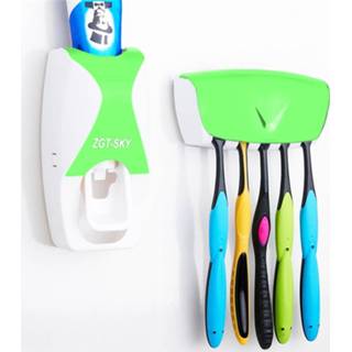 👉 Tandpasta groen active Automatische dispenser set met 5 tandenborstelhouder (groen)