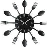 👉 Bestek zwart metalen active Keuken Wandklok Lepel Vork Creatief Kwarts Wandklokken Modern Design Decoratief Horloge