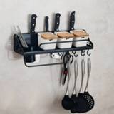 👉 Opbergrek zwart active A-versie 50cm 1 kop 8 haken Keuken Multifunctioneel Wandmontage Kruiderij (zwart)
