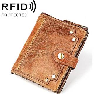 👉 Portemonnee geelbruin active Tassen>Huis&Tuin mannen 8221 antimagnetische RFID heren Crazy Horse Texture lederen rits (geelbruin)