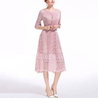 👉 Dress roze active Jurk||||Jurk>Kleding Slim Was Thin Hollow Net Yarn Lace Folds (Kleur: Maat: One Size)