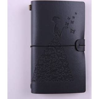 👉 Dagboek zwart PU active vrouwen BSD020 Pretty Butterfly Lady Vintage reizigers Notebook Kladblok lederen literatuur Journal Planners School briefpapier (zwart)
