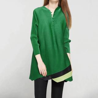 👉 Opstaande kraag groen active Jurk||||Jurk>Kleding Mode losse geplooide temperament mouw jurk (kleur: maat: one size)