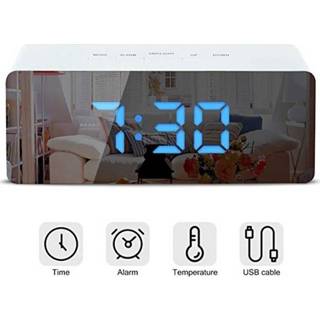 👉 Wekker blauw groot active LED-spiegel Digitale snooze-tafelklok Elektronische tijdtemperatuur display met Wake Up Light Blue