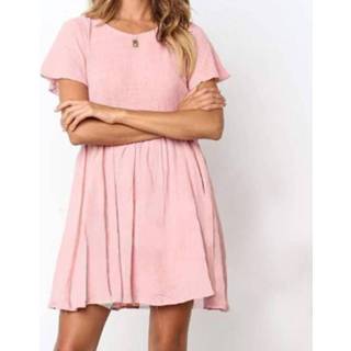 👉 Katoenlinnen roze m active Jurk||||Jurk>Kleding Effen kleur Frisse casual Comfortabele katoenen linnen jurk (kleur: Maat: M)