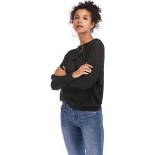 👉 Gebreide trui zwart XL active kleding Losse kanten Effen kleur top met V-hals (kleur: Maat: XL)