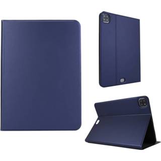 👉 Holster blauw active Voor iPad Pro 11 inch (2020) Voltage Platbinding Stretchleer + TPU-beugel Beschermende met slaapfunctie (donkerblauw)