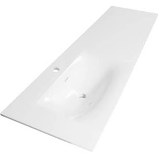 👉 Saniclass Furiosa meubelwastafel 160x46x2cm met overloop 1 wasbak links 1 kraangat Finestone Glanzend Wit 2720