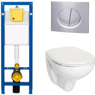 👉 Toiletset met spoelrand Ben Omega complete chromen bedieningspaneel