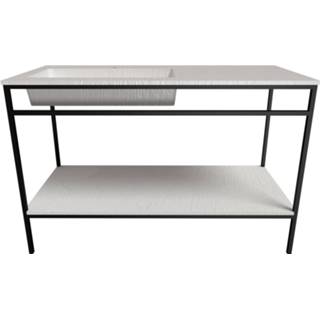 👉 Badmeubel zwart wit glans staal Ben Avira vrijstaand met wastafel links en mat frame 120x46,5cm