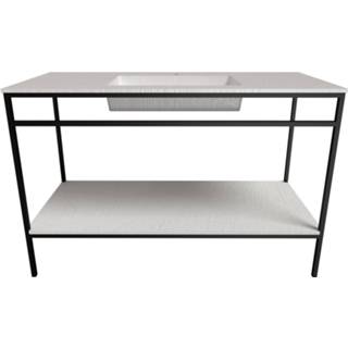 👉 Ben Avira vrijstaand badmeubel met wastafel en mat zwart frame 80x46,5cm Cement Grijs