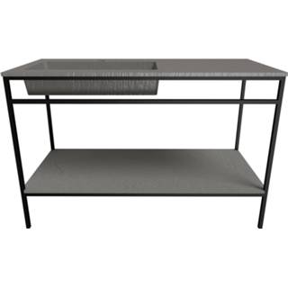 👉 Badmeubel zwart grijs staal Ben Avira vrijstaand met wastafel links en mat frame 120x46,5cm Cement