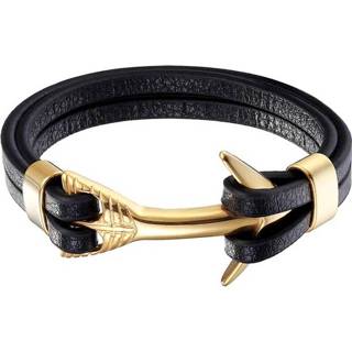 👉 Anker armband goudkleurig zwart leer edelstaal mannen goud Leren Mendes 8720246410754