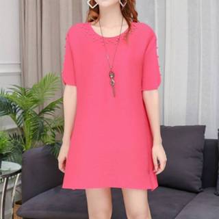 👉 Dress rood rose active Jurk||||Jurk>Kleding Beaded Temperament Fold (Kleur: Red Maat: One Size)