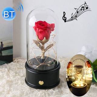 👉 Nachtlamp zwart active decoratieve bloemen Creatieve enkele roos eeuwige bloem glazen deksel nachtlampje geschenkdoos, bluetooth-versie (zwart)