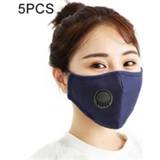 👉 Gezichtsmasker marineblauw active mannen vrouwen 5 STUKS voor heren Dames wasbaar vervangbaar filter Ademventiel PM2.5 Stofdicht (marineblauw)