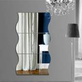 👉 Wandspiegel acryl glas zilver active DIY Wave Style Verwijderbare Sticker Make-up Spiegel Home Slaapkamer Decoratief (Zilver)