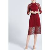 👉 Jurk wijnrood elastische active Jurk||||Jurk>Kleding Mode eenvoudige holle taille geplooide (kleur: maat: one size)