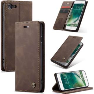 👉 Portemonnee bruin book coffee CASEME iPhone SE 2020 / 7/8 Retro Wallet Case - 8720007368638