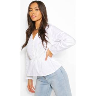 👉 Cotton V Neck Peplum Blouse, White