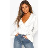 👉 Petite Wrap Front Flare Blouse, White