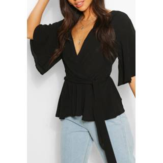 👉 Frill Sleeve Blouse, Black
