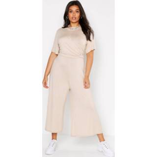 👉 Plus Twist Detail Cap Sleeve Culotte Jumpsuit, Stone