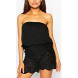👉 Broderie Lace Bardot Overlayer Romper, Black