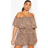 👉 Plus Leopard Print Bardot Ruffle Romper, Chocolate