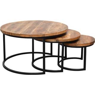 👉 Salon tafel mangohouten blad staal hout mannen LivingFurn Salontafel 'Vince' Set van 3 stuks, Mangohout en