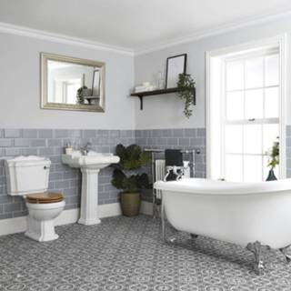 👉 Badkamerset wit keramisch klassiek vloer legend Duoblok Toiletten Wastafels met Zuil Baden op Poten - Vrijstaand Bad 170x73cm, Toilet en Wastafel 60cm | Oxford 5051752870750