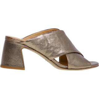 👉 Slippers leather vrouwen beige Laminated slipper with heel