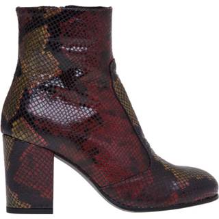 👉 Leather vrouwen rood Python print ankle boot and heel