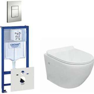 👉 Go compact Spoelrandloos toiletset bestaande uit Grohe inbouwreservoir, met flatline toiletzitting en bedieningsplaat mat chroom