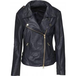 👉 Leather vrouwen blauw Biker jacket