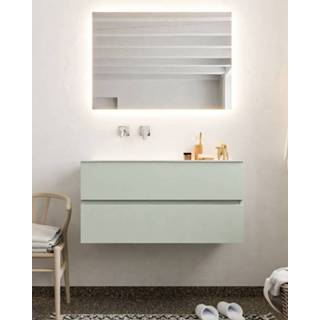👉 Badmeubel MDF greey MONDIAZ VICA 100cm 2 lades wastafel moon links zonder kraangat NV76341315 6011451426497