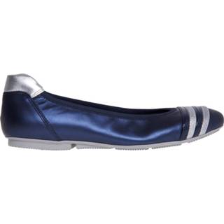 👉 Ballerina's leather vrouwen blauw Laminated ballerina with striped toe