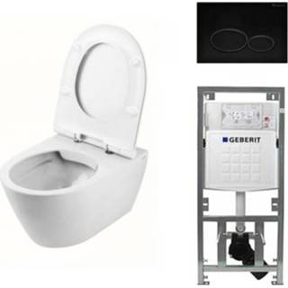 👉 Toiletset zwart keramiek wit Throne Bathrooms Salina Rimfree inclusief toiletzitting, inbouwreservoir en mat bedieningspaneel 73200137